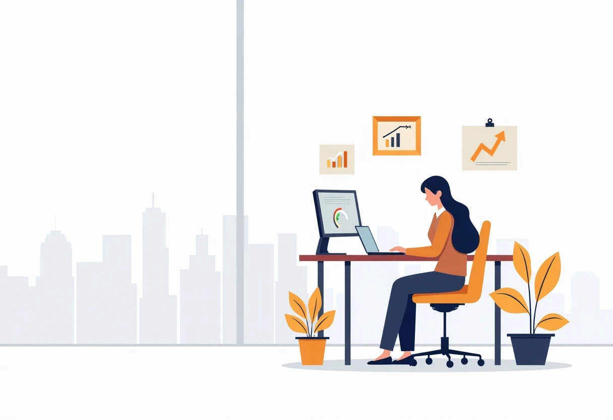Remote work setup with city view